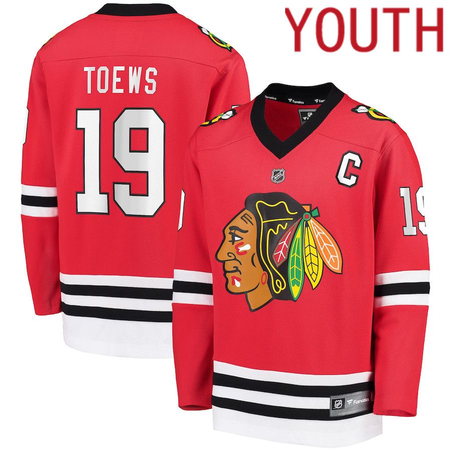 Youth Chicago Blackhawks 19 Jonathan Toews Fanatics Branded Red Replica Player NHL Jersey